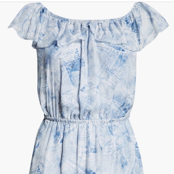L'AGENCE Leonie Silk Off the Shoulder Denim Print Flounce Trim Mini Dress Small - Picture 8 of 13